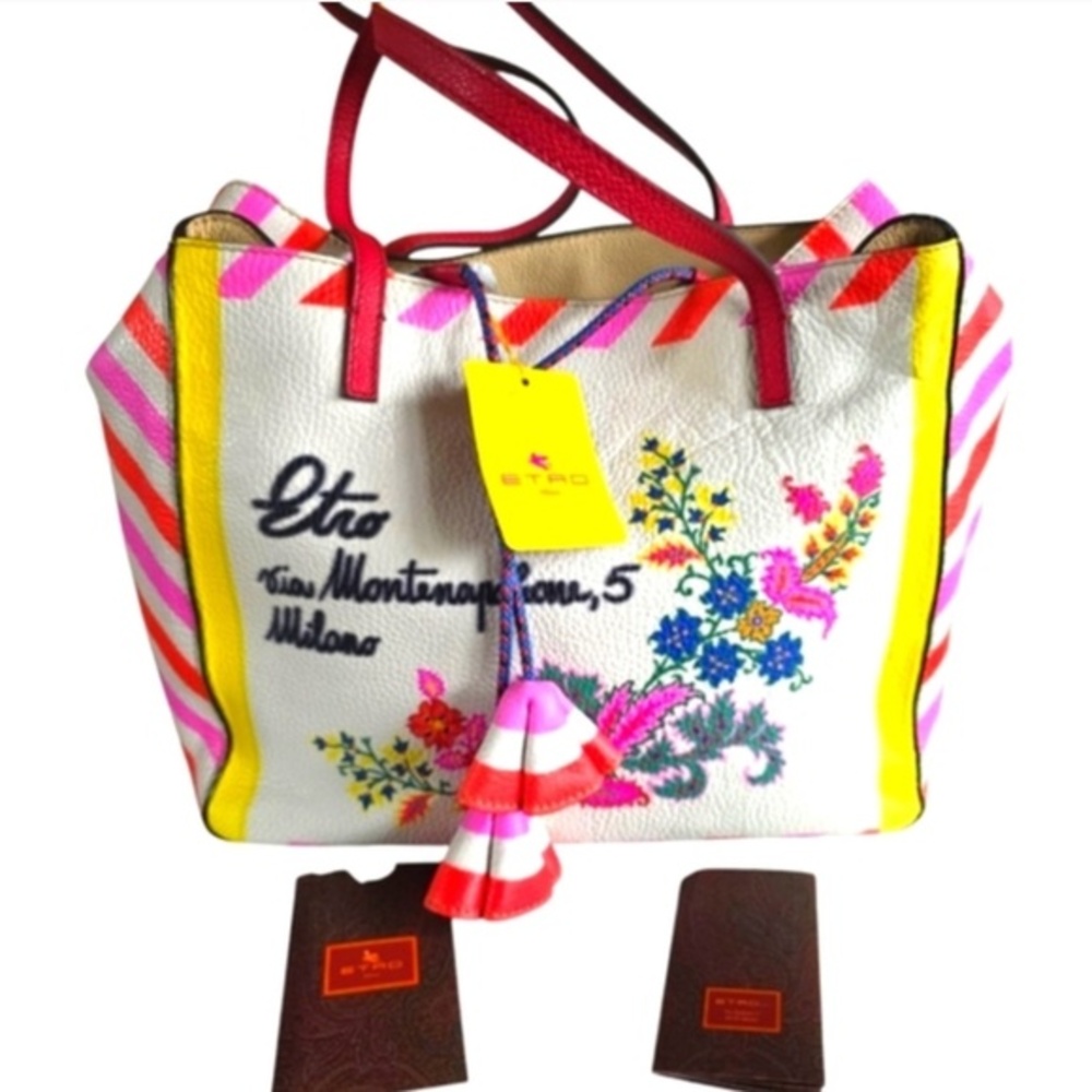 Etro Multicolor Embroidered Start Dreaming & Dancing Women's Tote Bag Purse RARE